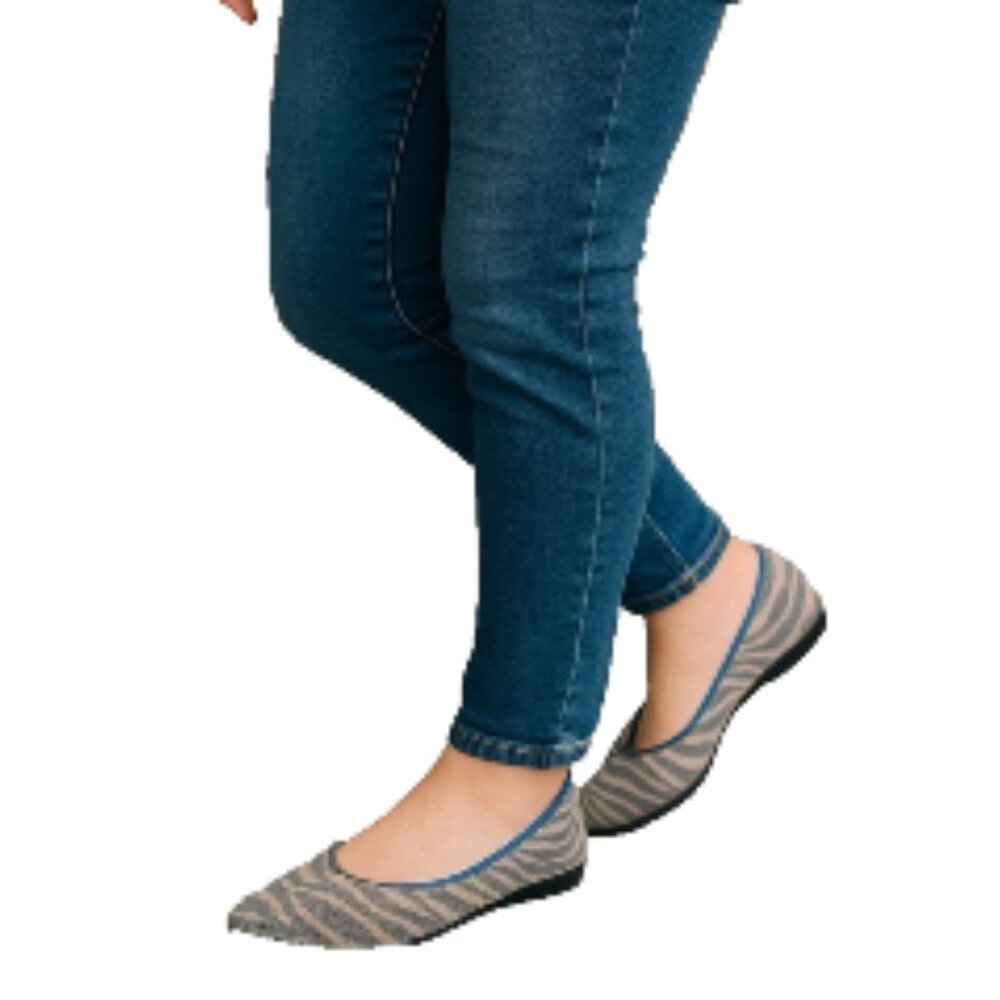 Rothy’s The Point Flats Womens 8W Wide Gray Zebra Knit Slip On NWT